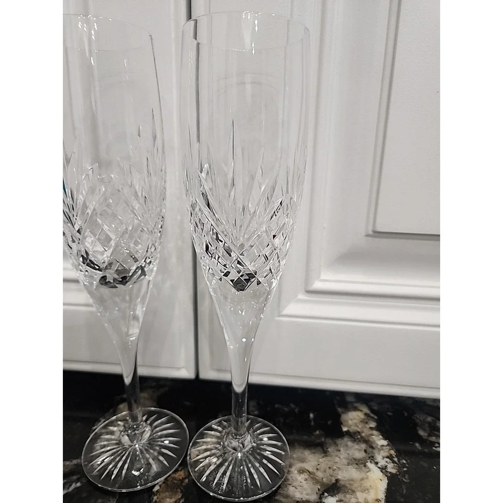 Set of 2 Royal Doulton Diamond Cut Crystal Champagne Flutes 8.5